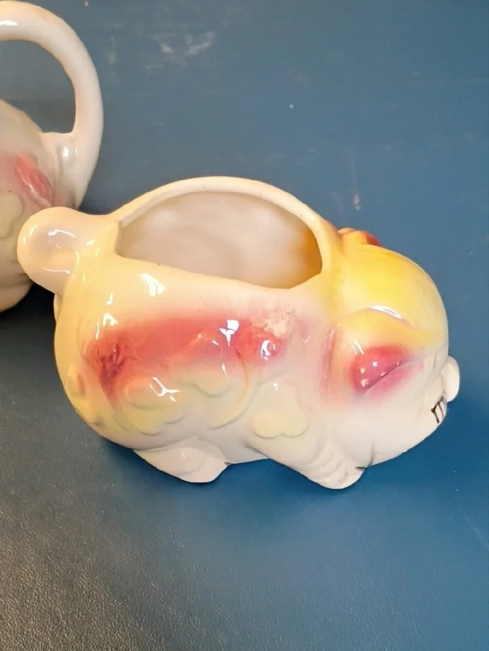 Vintage Smiley Pig Creamer and Sugar Set - Yellow and Pink